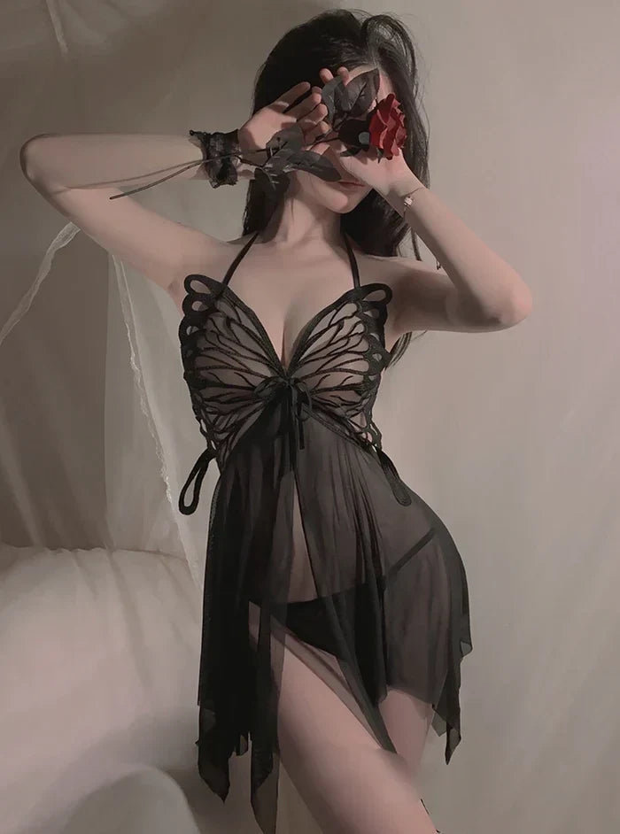 Butterfly Mesh Nightgown ( Black ) SENCIA.