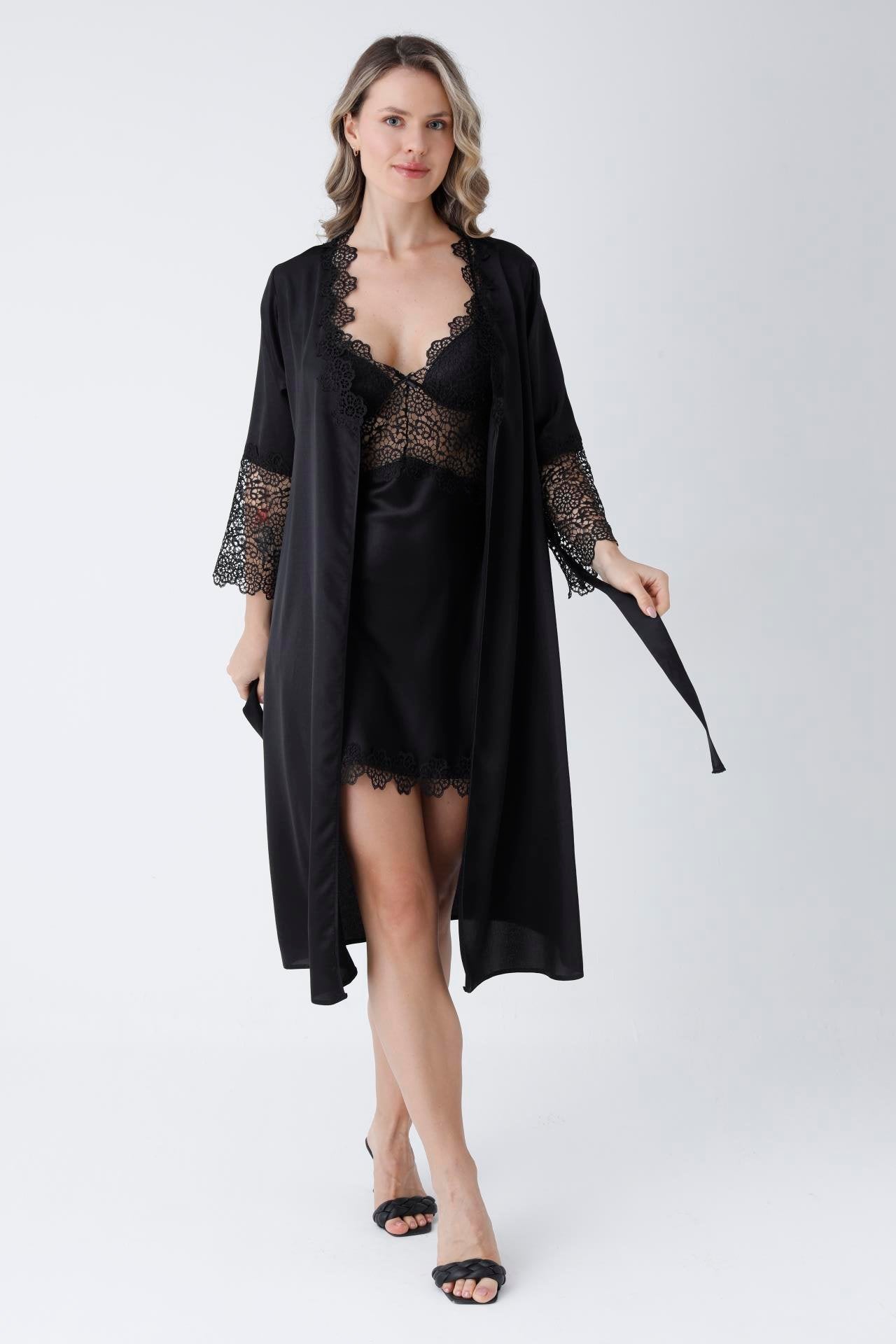 Satin Black Nightgown Set karlinax Offical